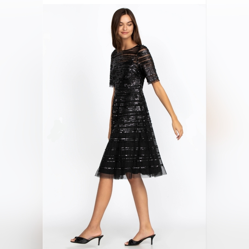 NWT Johnny Was Size 8 c Black Beaded Sequin Cocktail Midi Dress - Picture 4 of 9